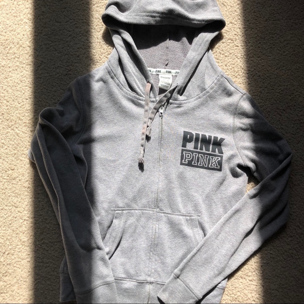 Gray PINK Zip Up Hoodie